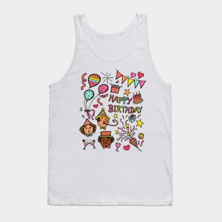 Illustration drawing of multi-ethnic group of young people celebrate birthday party. Happy birthday celebration concept. Tank Top